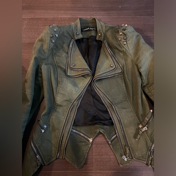 Army green Moto Jacket. - Picture 2 of 4